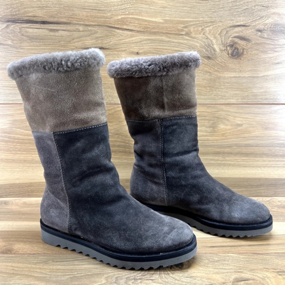 Aquatalia Womens Boots Size 5.5 Brown Taupe Suede‎ Shearling Fur Lined